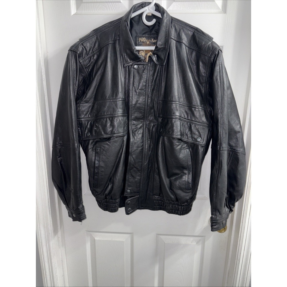 Vtg Pierce Arrow Black Leather Motorcycle Jacket Mens XL Biker Full Zip
